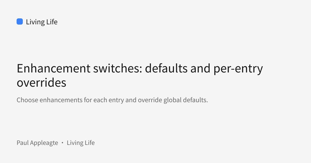 Share cover: Enhancement switches: defaults and per-entry overrides