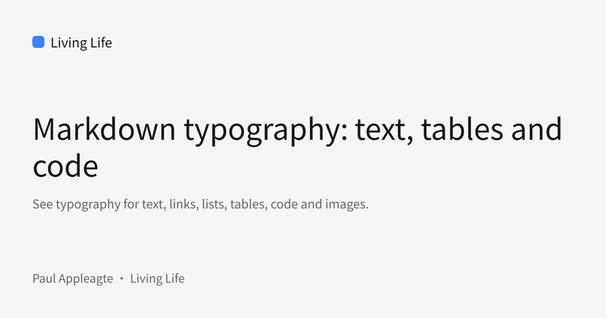Share cover: Markdown typography: text, tables and code